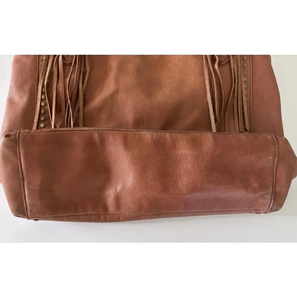 The Sak Cognac Leather Tote Bag Studded Fringe Large Boho Shoulder Bag  Festival - Picture 3 of 13